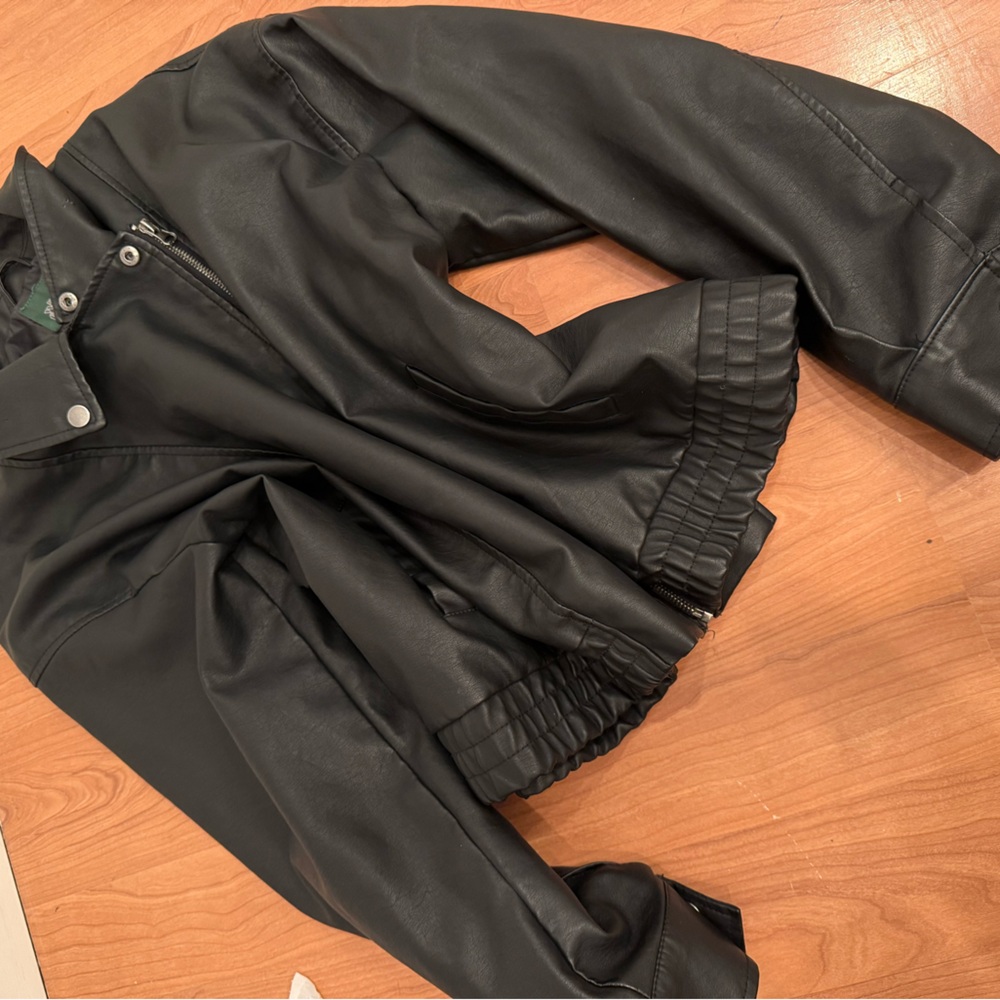 Women's Black Faux Leather Bomber Jacket